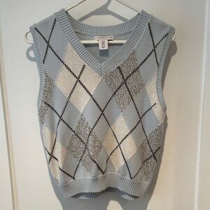 Sincerely Jules Blue and Gray Argyle V-Neck Sweater Vest